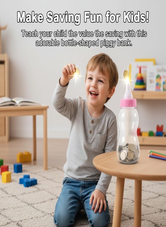 SUPVOX Funny Baby Bottle Piggy Bank: Transparent PVC Piggy Bank - Pink Funny Coin Bank for Desktop Ornament Birthday Kids - Image 2